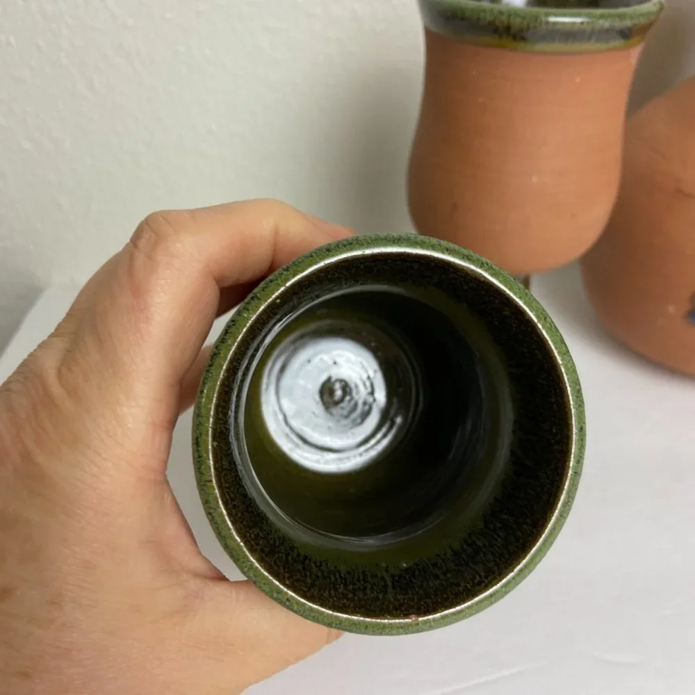 Studio Art Wine Glass Goblet Pitcher Artisan Pottery SET of 5